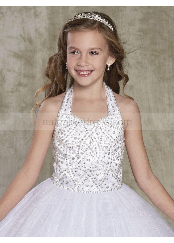 White Beaded Glittering Tulle Halter Flower Girl Dress White Beaded Glittering Tulle Halter Flower Girl Dress